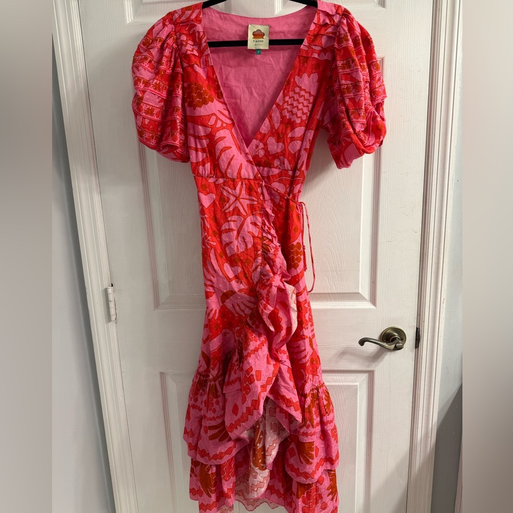 FARM Rio Vibrant Pink and Red Asymmetrical Dress